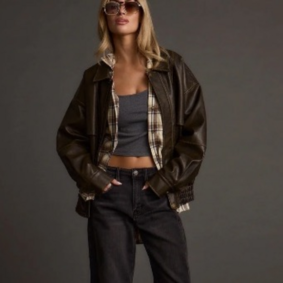 Shop12thtribe London Calling Brown Oversized Faux Leather Jacket - Picture 4 of 6